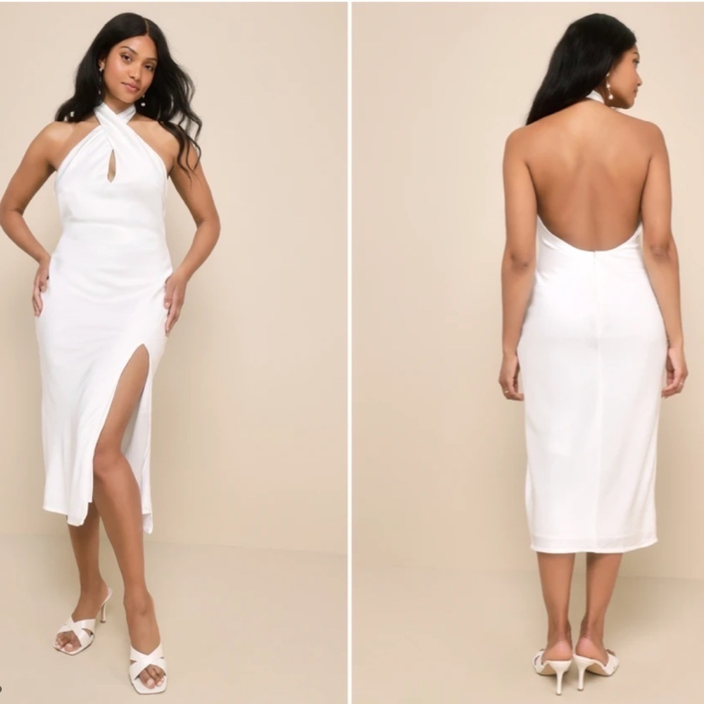 LULU's Bridal Engagement Bachelorette Elegant Sexy Open Back Chic Midi Dress - Picture 4 of 5